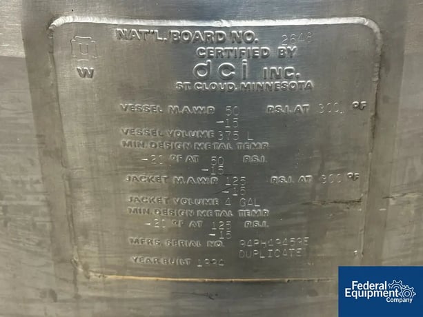 99 gallon DCI Receiver Tank, 316 Stainless Steel, 375 Liter, 32" diameter x 24" straight side, dish top & - Image 2