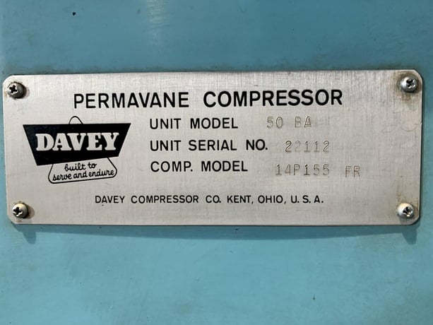 50 HP Davey #50BA, rotary sliding vane compressor, 215 cfm, 125 psi - Image 4