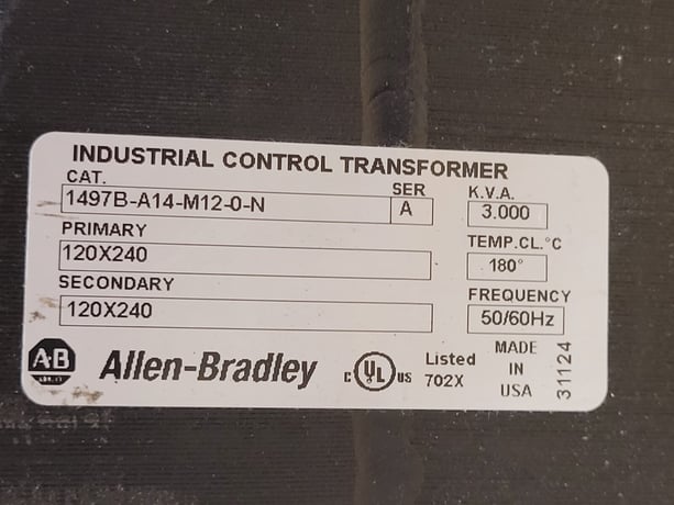 Allen-Bradley 1497B-A14-M12-0-N, Current Control Transformer, 3 KVA, 120/240 Volts, 50/60Hz, Series A - Image 3