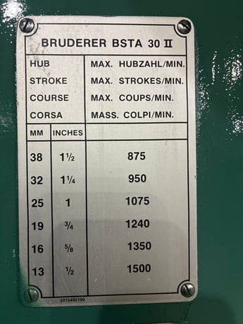 30 Ton, Bruderer #BSTA30II, 1.5" stroke, 9.17"Shut Height, 2" adjustment, 20.86"LR x 20.86"FB bed area - Image 5