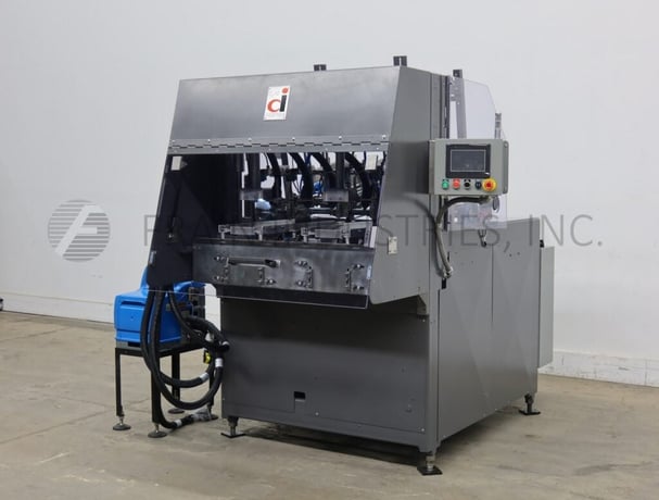 Dual head top load tray former, Delkor #752, automatic, with hot melt glue sealer, 5-60 cycles per minute - Image 1