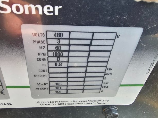 105 KW, 1800 RPM, Leroy Somer, generator end, 480 Volts, 2024 - Image 4