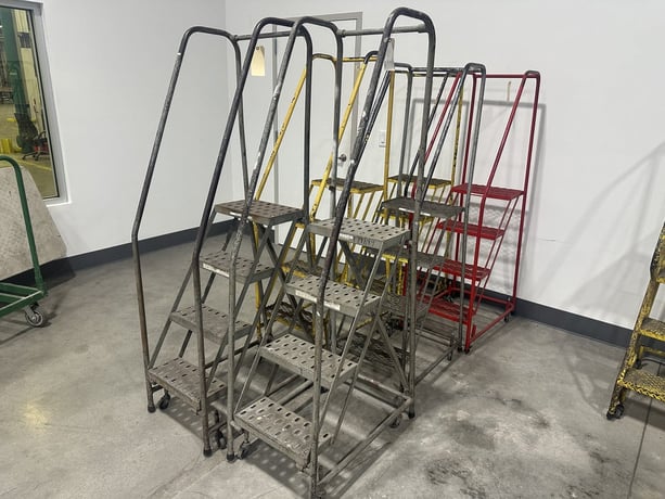 20" width x 75" H x 30" L, Rolling metal staircase ladders (6 available) - Image 1