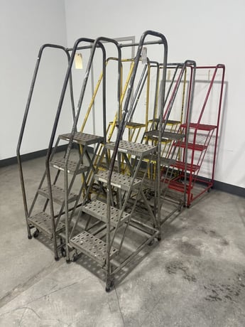 20" width x 75" H x 30" L, Rolling metal staircase ladders (6 available) - Image 2