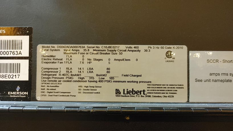 12 Ton Liebert #DS042A DA000763A, CRAC Downflow, 73" x 34" x 74" - Image 5