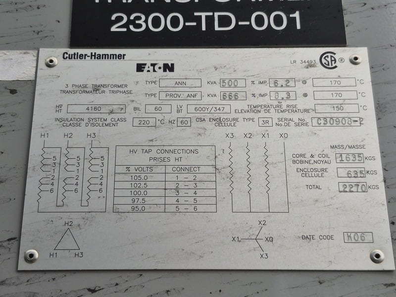 500 KVA 4160 Primary, 600Y/347 Secondary, Eaton, Cutler-Hammer transformer, dry type, Nema 3R - Image 2