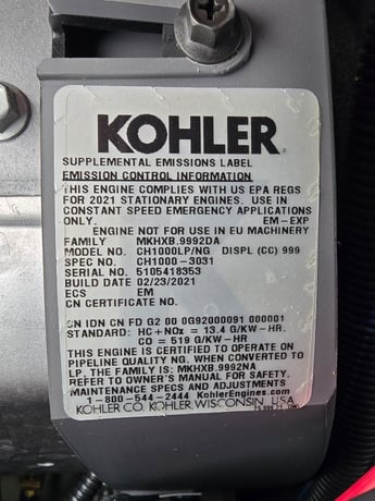 20 KW Kohler #20RCA, Natural gas propane generator, enclosed, 240 Volts, 3 phase, 2021 - Image 4