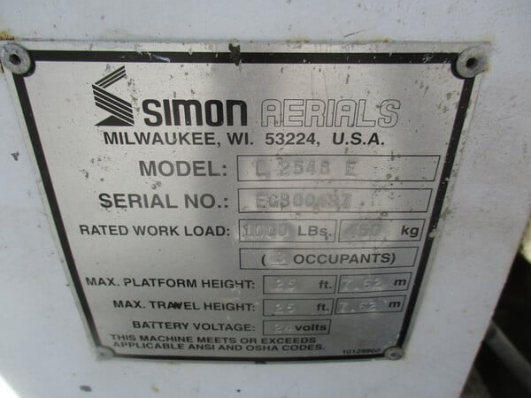 1000 lb. Simon Aerials #L2548-E, scissor lift, 25' lift height - Image 10