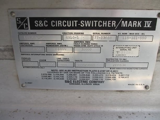 1200 Amp, S & C, No. MARK IV, 115000 Volts, 61 KA MOM., 550 KV BIL, CIRCUIT SWITCHER - Image 2