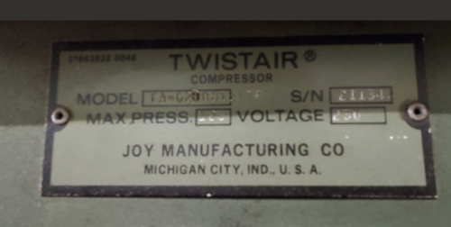 125 psi, Joy #TA-020, Compressor, 20 Hp, 230 V., 10181 hours - Image 5