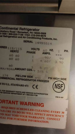 Continental #S1RF-SS, Refrigerator, R134A/R404A, 2-Door, 492/174 psi, 115 V - Image 5