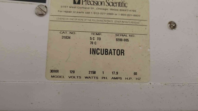 Thermo Scientific Precision #30MR, Mechanical Convection Incubator, 5-70 deg. C Temp., 1 Phase, 2.15 kW, 17.9 - Image 6