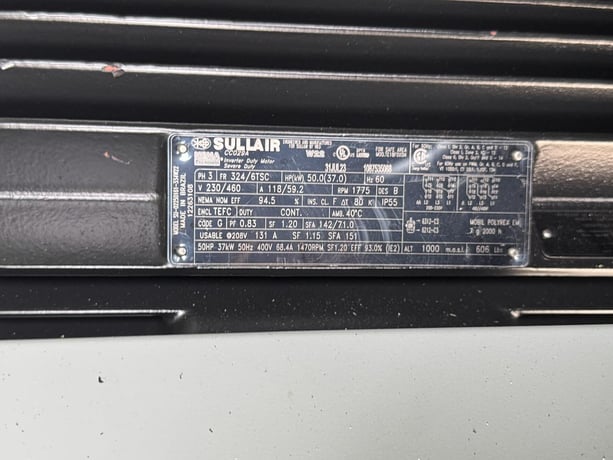 227 cfm, 125 psig, Sullair S-Energy #SN3709B/A/SUL/460/60/YD/WS, air compressor, 50 HP, never used, 2023 - Image 6