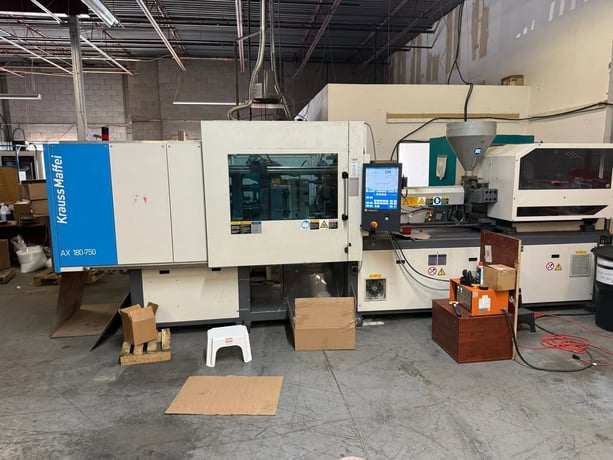 198 Ton, 12.59 oz., Krauss Maffei #KM180-750AX, horizontal plastic injection molder, 22.05" x 20.08" tie bar - Image 1
