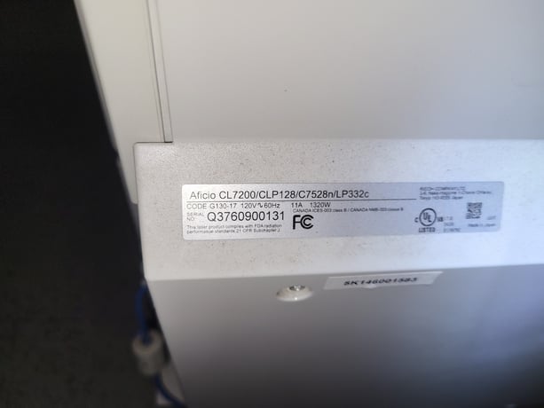 Ricoh #CL7200, color laser printer, 120 V., 11 amps, 1320 wattsm 60 Hz - Image 4