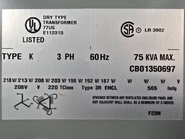 75 KVA 208 Delta Primary, 480Y/277 Secondary, Hammond SG3A0075BK, Nema 3R, step up, Dry Type, new - Image 5