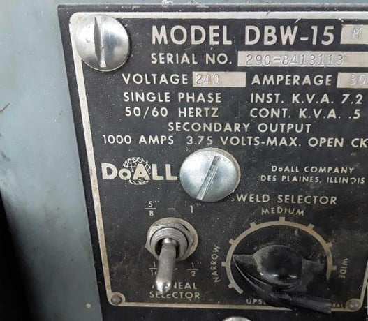 DoAll #3613-20, vertical band saw, 36" throat, cnc, 480 V., tilt table, 26" x33" table, blade welder, 1981 - Image 7