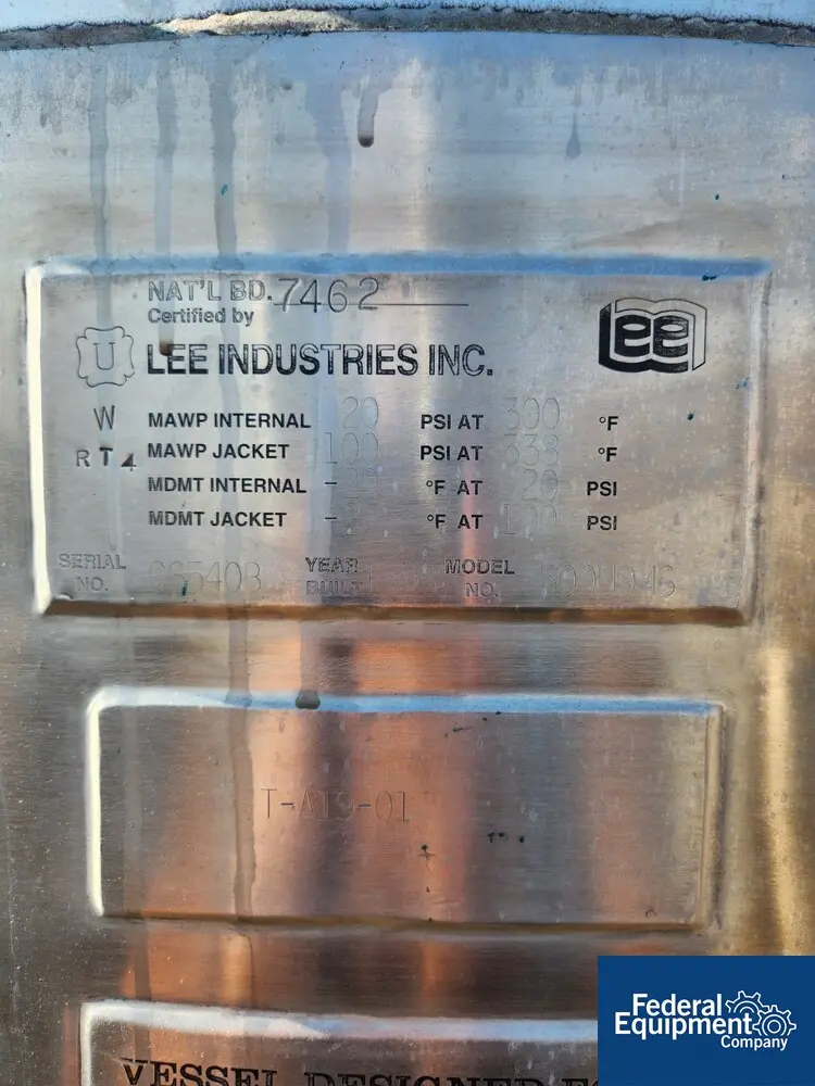 500 gallon Lee #500U9MS, Double Motion Vacuum Kettle, 304 Stainless Steel, 60" diameter x 40" straight side - Image 2