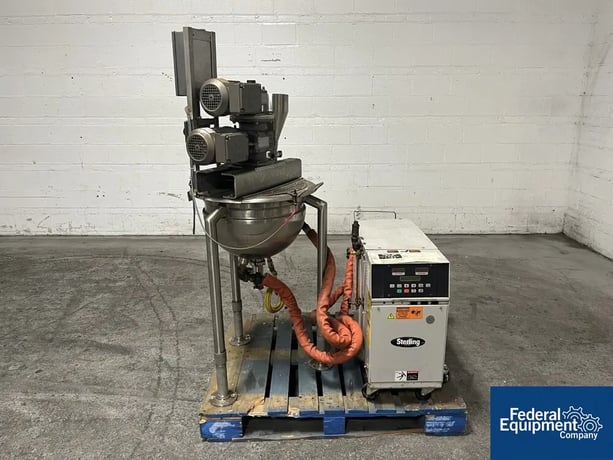 10 gallon Befco, Twin Motion Kettle, 316 Stainless Steel, 18" diameter, hemisphere bottom, open top, 60 psi @ - Image 1