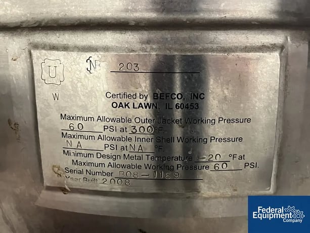 10 gallon Befco, Twin Motion Kettle, 316 Stainless Steel, 18" diameter, hemisphere bottom, open top, 60 psi @ - Image 6