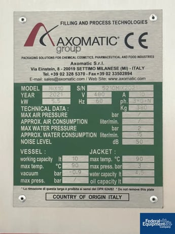 Axomatic #AxoMIX10, Vacuum Homogenizing Mixer, 316 Stainless Steel, 10 Liter, 2.64 gallon, HMI touchscreen - Image 2