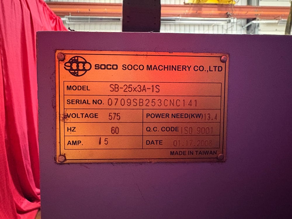 1" Soco #SB-25X3A-1S, CNC tube bender, 4" bending radius, 3-Axis, 1-stack, 2008 - Image 6