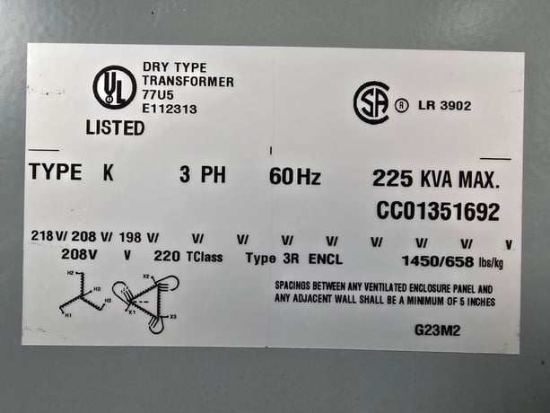 225 KVA 208 Delta Primary, 480Y/277 Secondary, Hammond SG3A0225BK, step up Dry Transformer, NEMA 3R, new - Image 5