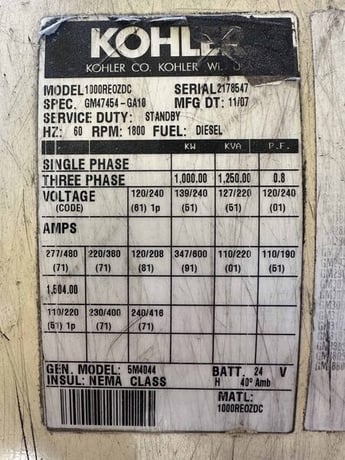 1000 KW Kohler #1000REOZDC, diesel generator set, 480 Volts, 2016 - Image 7