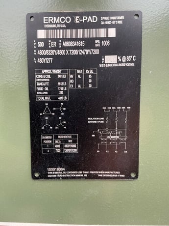 500 KVA 8320/4800 Primary, 480Y/277 Secondary, 3 phase, Padmount Transformer - Image 1