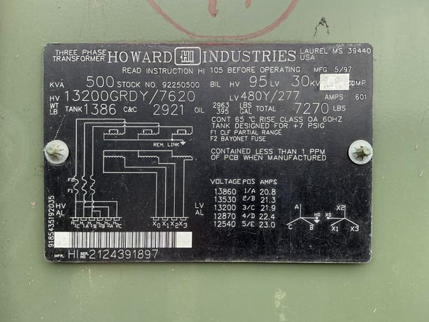 500 KVA 13200GY/7620 Primary, 480Y/277 Secondary, 3 phase, Padmount Transformer - Image 1