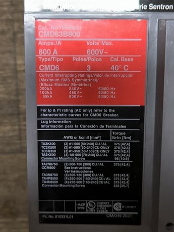 800 Amp, Siemens, CMD63B800, Circuit Breaker, 600V, 3P - Image 5