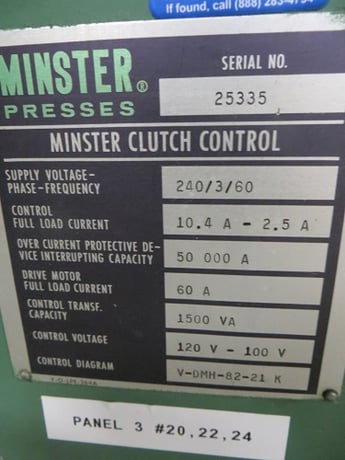 30 Ton, Minster #TR-2-30, 1" stroke, 1.75"bolster adjustment, 1400 SPM, serial #TR2-30-25335 - Image 6