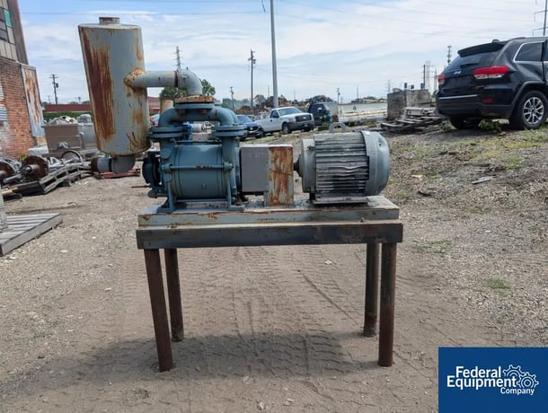 10 HP Liquid Ring vacuum pump, Carbon Steel, 230/460 V., w/ silencer, on steel table (2 available) - Image 1
