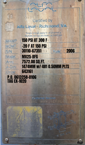 7,572 sq.ft. Alfa Laval #MX25-BFG, Plate & Frame Heat Exchanger, 150 psi @ 300&deg;F, 2006 - Image 2