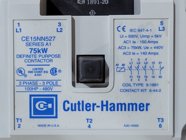 Cutler Hammer CE15NN527K, Freedom Contactor, IEC size N, 100HP, 480V, 3P, 3PH, 240 Volts, Coil, unused - Image 3