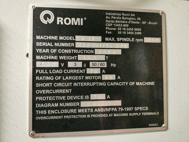 33" x 80" Romi #M33, oil field hollow spindle CNC lathe, Fanuc 21i Series, 24" chuck, 10.5"bar, 2006 - Image 8