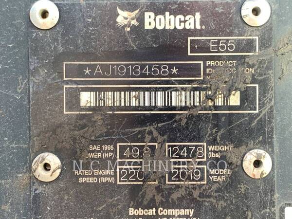 Bobcat E55, Crawler Excavator, 2075 hours, S/N: AJ1913458, 2019 - Image 6