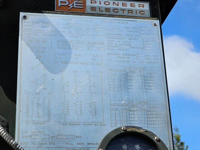 1000/1120 KVA 24940Y/12470Y Primary, 480 Secondary, Pioneer, pad mounted transformer, oil - Image 2