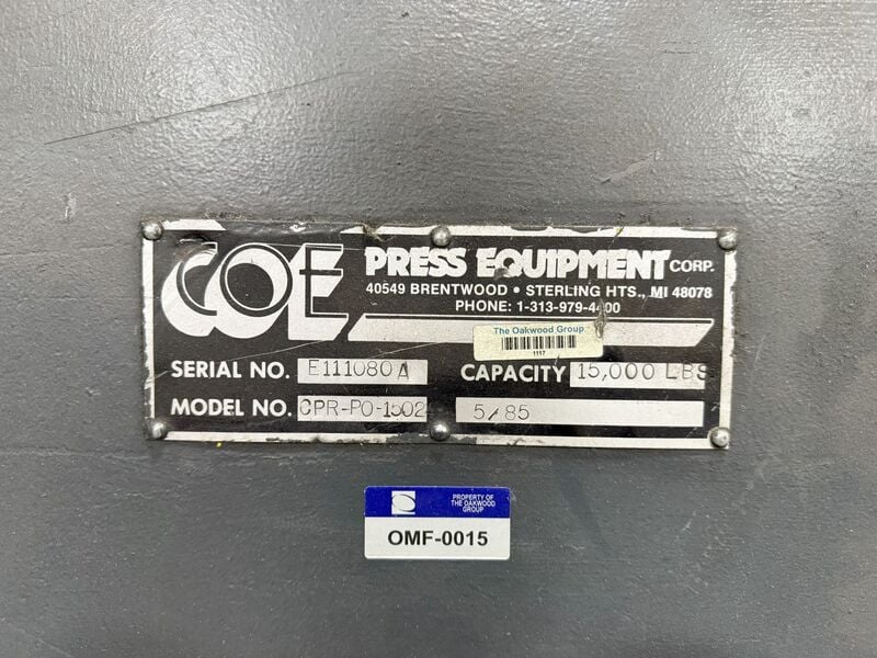 15000 lb. Coe Press Equipment #CPR-PO-15024/CPPS-350, reel & straightener, 24" x .187" stock, 72" outside - Image 3