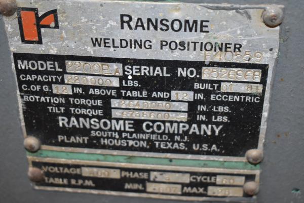 220000 lb. Ransome #2200P, welding positioners, 12" COG, 120" x 120" table, variable speed rotation, hand - Image 6