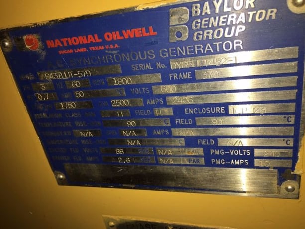 1750 KW, 1800 RPM, Baylor S437UUT-579, 600 Volts - Image 2