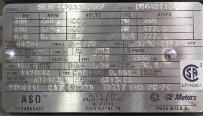 250 HP 1790 RPM General Electric, adjustable speed, 460 Volts - Image 6