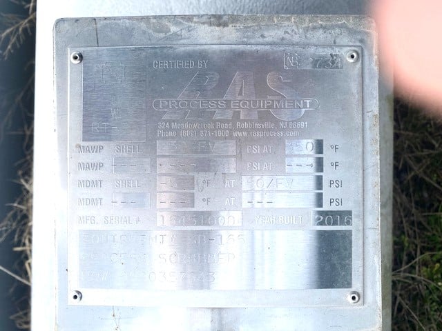 Ras #SB-166, process scrubber, designed for vertical installation, 50 psig @ 350°F, 2016 - Image 9