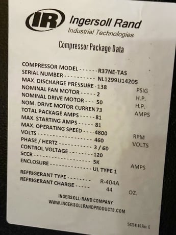138 psig, Ingersoll-Rand #R37NE-THS, Nirvana VSD compressor, 2014 - Image 2