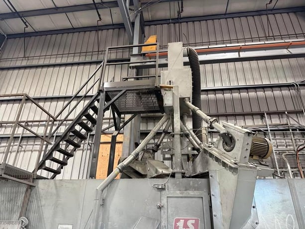 L S Industries, structural roll conveyor blast machine, (4) 15 HP wheels, dust collection system, 1999 - Image 3