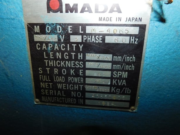 1/4" x 3' Amada #M4065, mechanical shear, 39" programmable back gauge, squaring arm, 1984 - Image 7