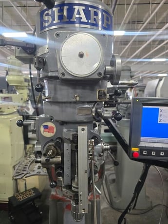 Sharp #LMV/MP2, vertical mill, 9" x42"tbl., 3 HP, 25" X, 11" Y, 5" Z, 60-4500 RPM, R-8, AcuRite Millpwr MP2 - Image 6