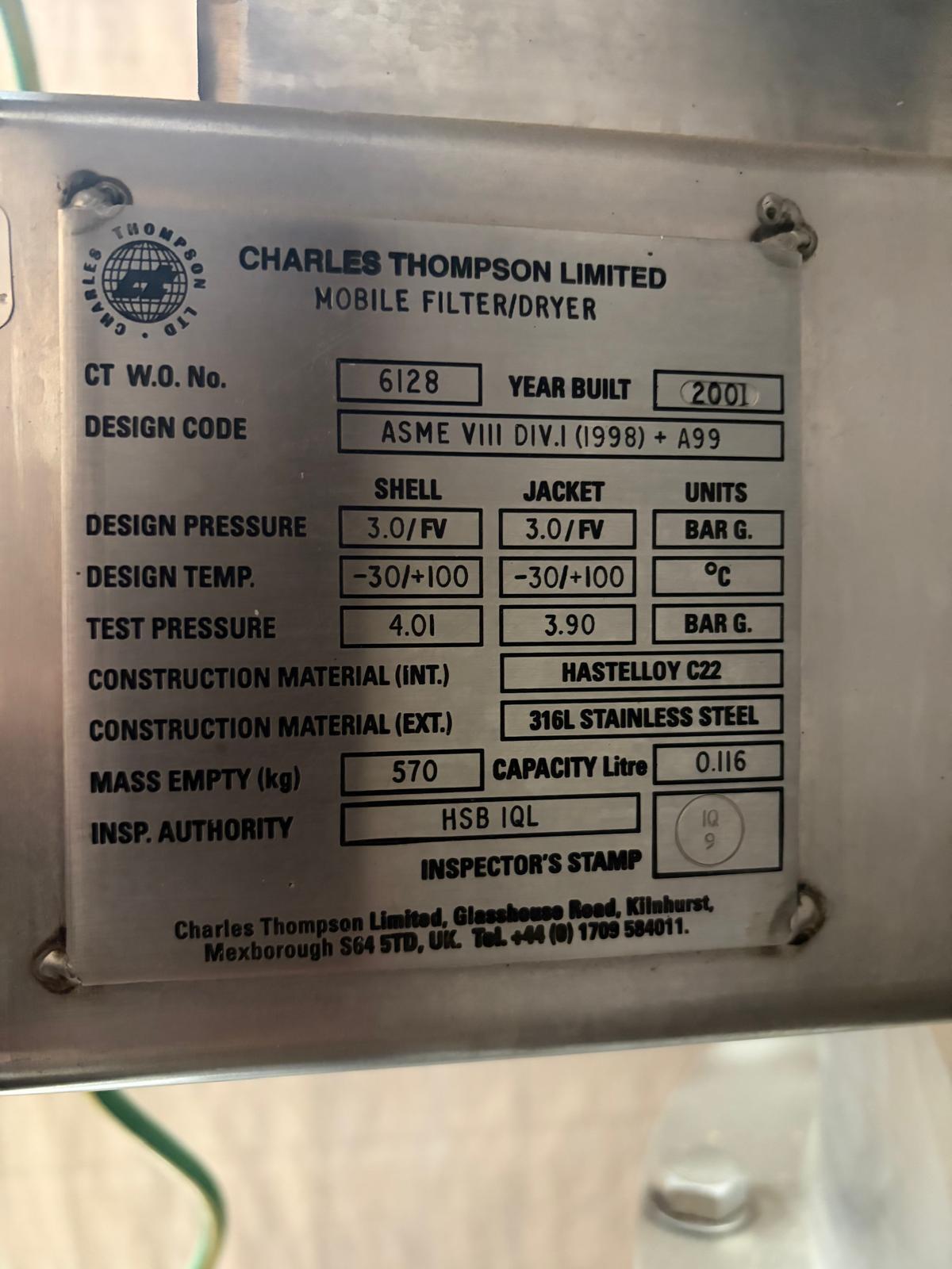 Charles Thompson #CT400, Filter Dryer, Hastelloy C22 - Image 7