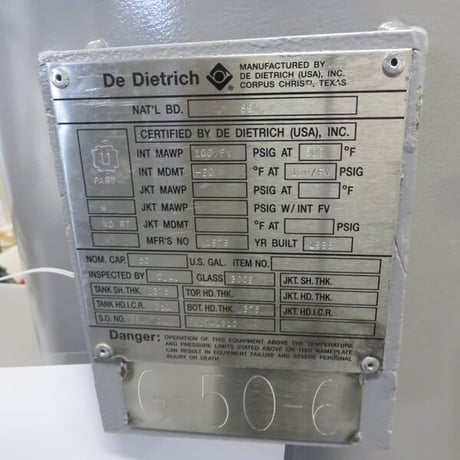 50 gallon DeDietrich, Glass Lined Tank, Vertical, 23" diameter x 28" straight side, 100 psi/FV @ 500°F - Image 9
