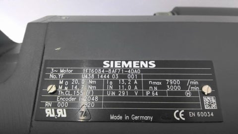 Siemens #1FT6084-8AF71-4DA0, Servo otor, 13.2 amp, 7900 RPM - Image 3